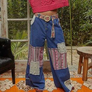 New Bestseller : Bohemian Patchwork 3 button Wide-Leg Jeans